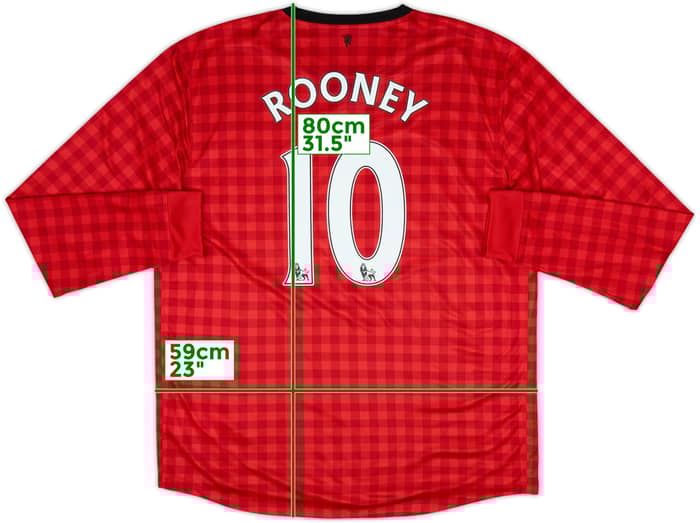 2012-13 Manchester United Home L/S Shirt Rooney #10 - 8/10 - (XL)
