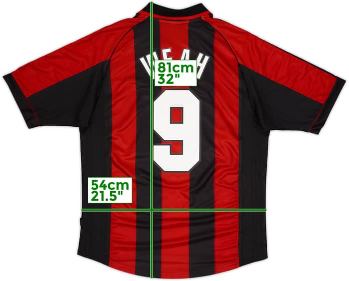 1998-00 AC Milan Home Shirt Weah #9 - 6/10 - (L)