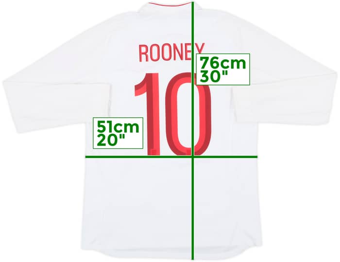 2012-13 England Home L/S Shirt Rooney #10 - 8/10 - (L)