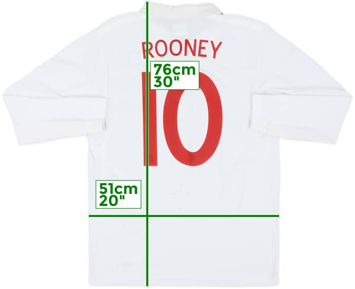 2009-10 England Home L/S Shirt Rooney #10 - 10/10 - (M)