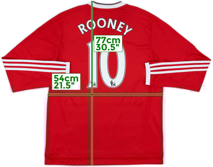 2015-16 Manchester United Home L/S Shirt Rooney #10 - 8/10 - (L)