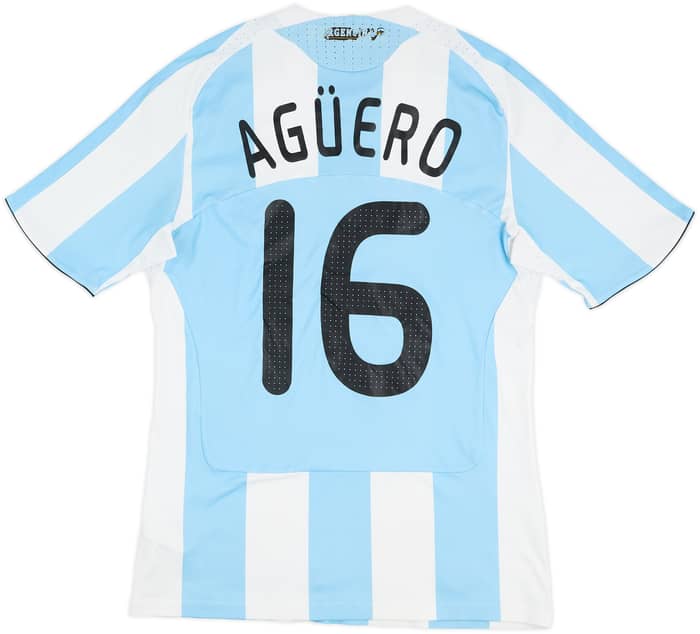 2007-09 Argentina Home Shirt Aguero #16 - 7/10 - (S)