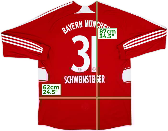 2008-09 Bayern Munich Home L/S Shirt Schweinsteiger #31 - 7/10 - (XXL)