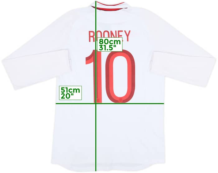 2012-13 England Home L/S Shirt Rooney #10 - 8/10 - (M)