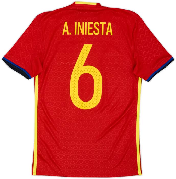 2016-17 Spain Home Shirt A. Iniesta #6 - 7/10 - (XS)
