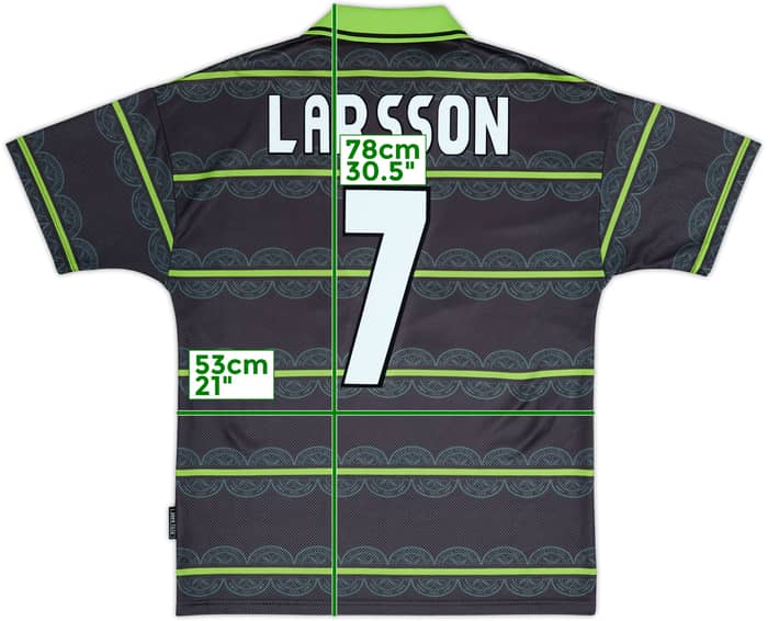 Here's the translation, keeping the format identical as requested:1998-99 Celtic Camiseta de Visitante Larsson #7 - 8/10 - (M)