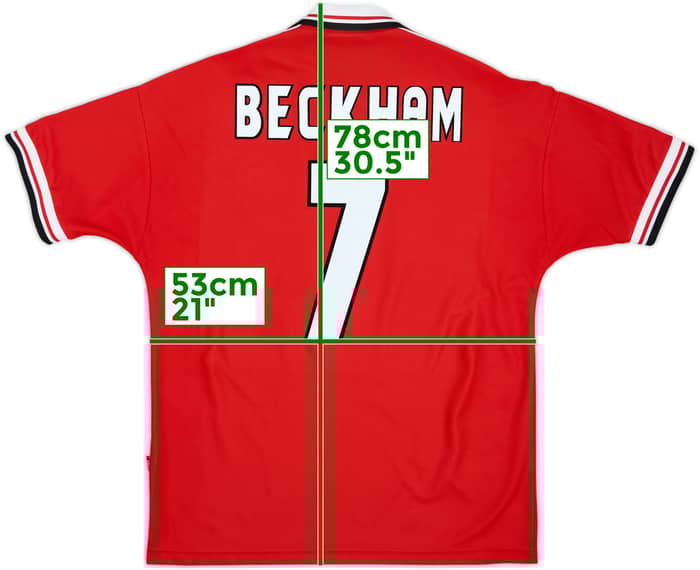 1998-00 Manchester United Home Shirt Beckham #7 - 8/10 - (L)