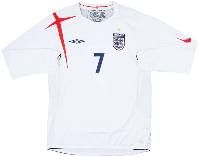 2005-07 England Home L/S Shirt Beckham #7 - 8/10 - (M)