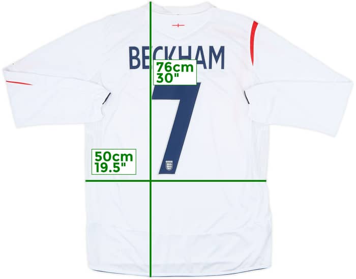 2005-07 England Home L/S Shirt Beckham #7 - 8/10 - (M)