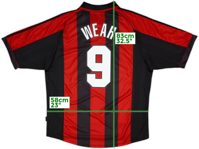 1998-00 AC Milan Home Shirt Weah #9 - 8/10 - (XL)