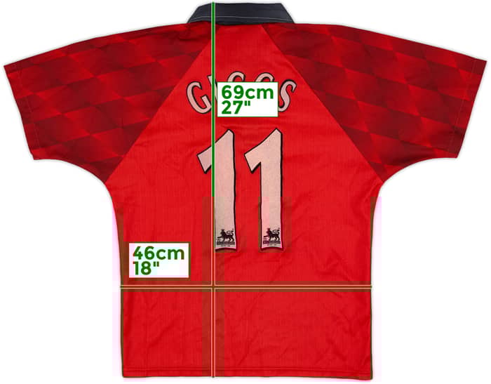 1996-98 Manchester United Home Shirt Giggs #11 - 7/10 - (Y)