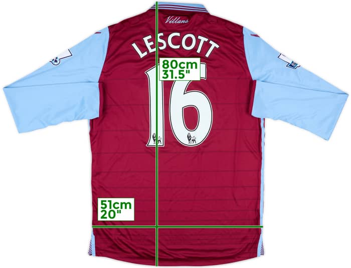 2015-16 Aston Villa Match Issue Home L/S Shirt Lescott #16
