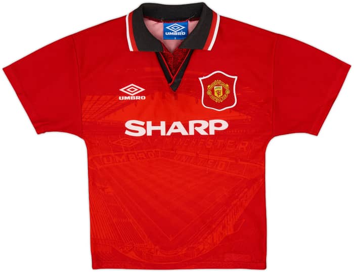 1994-96 Manchester United Home Shirt & Shorts - 8/10 - (M.Boys)