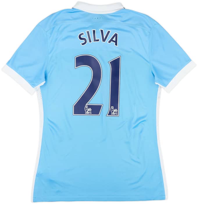 2015-16 Manchester City Authentic Home Shirt Silva #21 - 9/10 - (M)