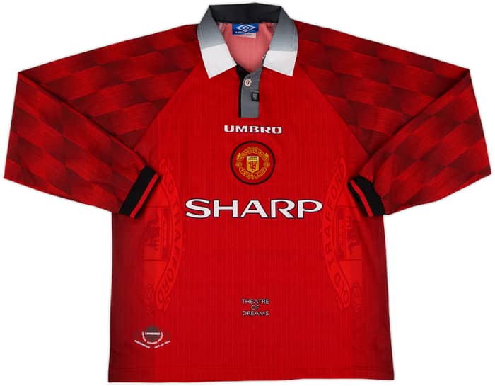 1996-98 Manchester United Home L/S Shirt Cantona #7 - 8/10 - (L)