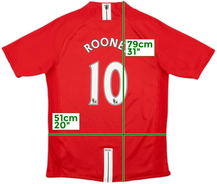 2007-09 Manchester United Home Shirt Rooney #10 - 9/10 - (XL.Boys)
