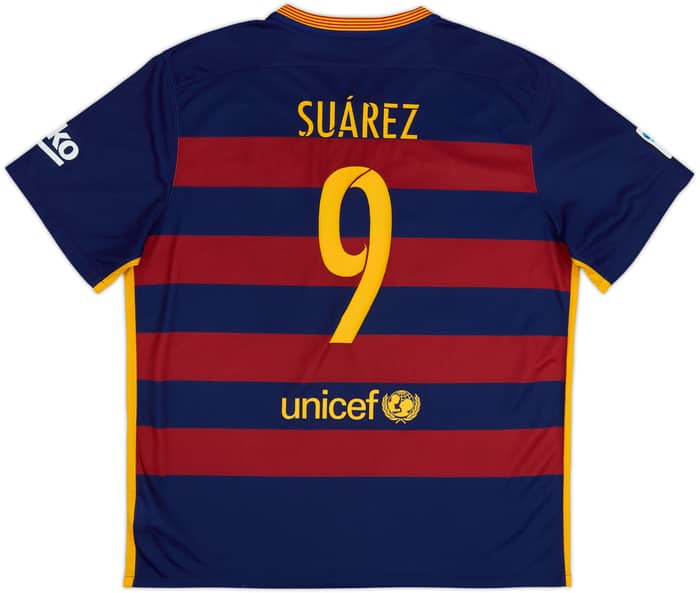 2015-16 Barcelona Home Shirt Suarez #9 - 6/10 - (XXL)