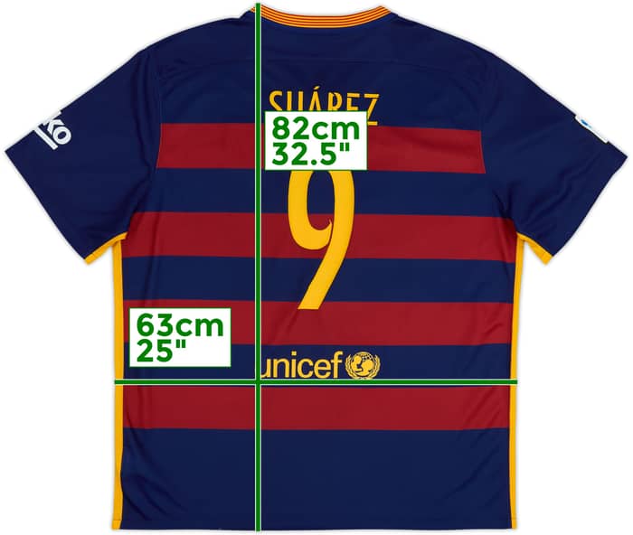 2015-16 Barcelona Home Shirt Suarez #9 - 6/10 - (XXL)