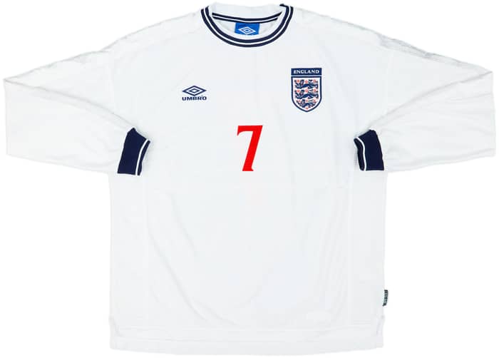 1999-01 England Home L/S Shirt Beckham #7 - 9/10 - (XXL)