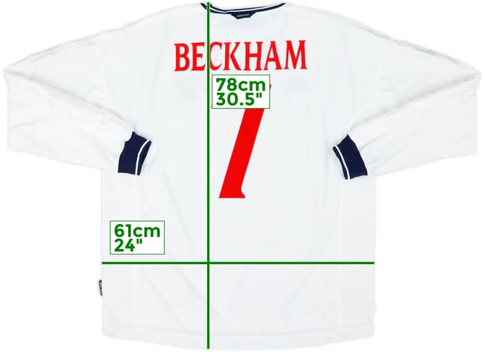 1999-01 England Home L/S Shirt Beckham #7 - 9/10 - (XXL)