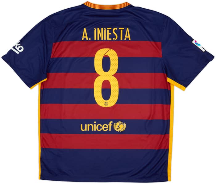 2015-16 Barcelona Home Shirt A.Iniesta #8 - 9/10 - (XL)