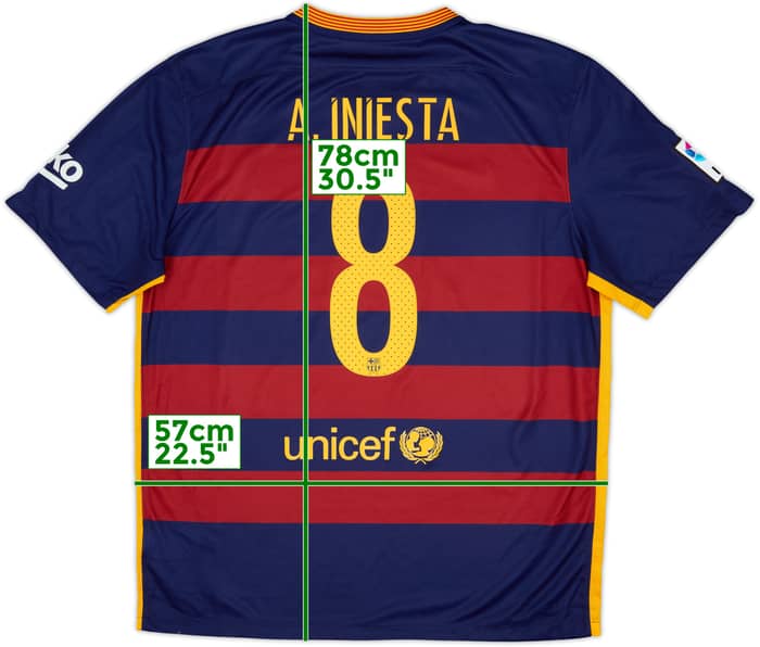 2015-16 Barcelona Home Shirt A.Iniesta #8 - 9/10 - (XL)
