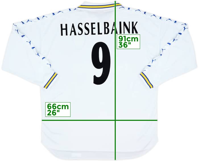 1998-00 Leeds United Home L/S Shirt Hasselbaink #9 - 7/10 - (XXL)