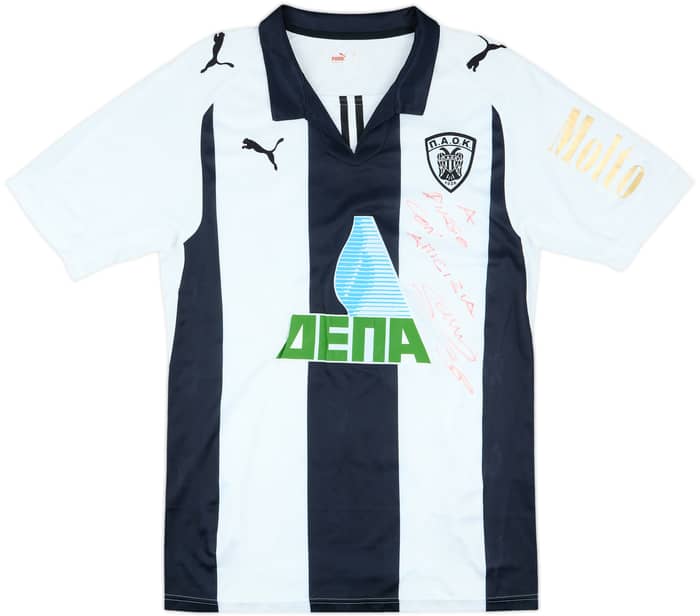 2009-10 PAOK Player Issue Signed Home Shirt Savini #36 - 5/10 - (L)