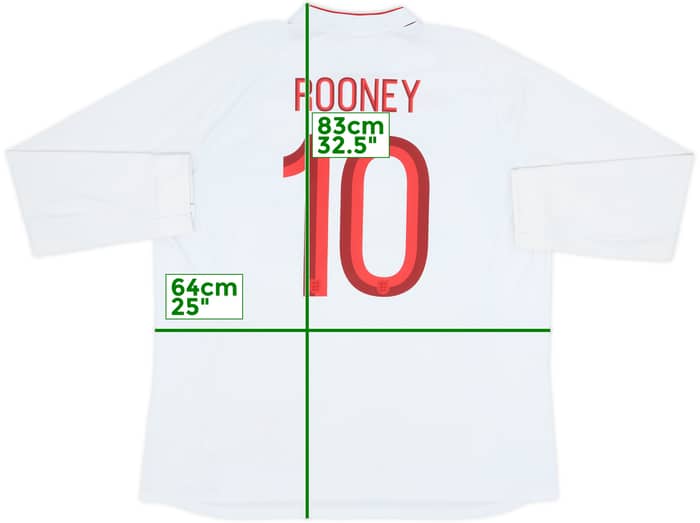 2012-13 England Home L/S Shirt Rooney #10 - 6/10 - (XXL)