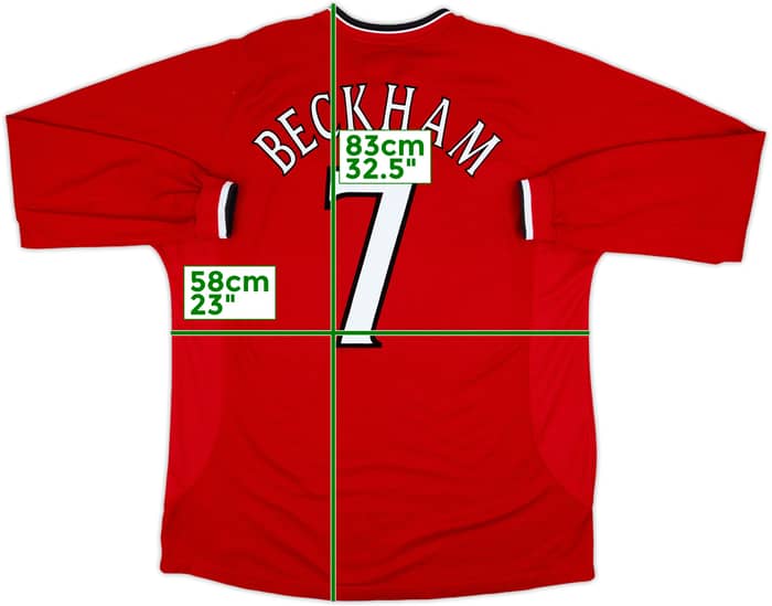 2000-02 Manchester United Home L/S Shirt Beckham #7 - 7/10 - (XL)