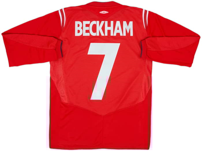 2004-06 England Away L/S Shirt Beckham #7 - 9/10 - (XL.Boys)