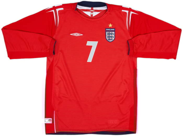 2004-06 England Away L/S Shirt Beckham #7 - 9/10 - (XL.Boys)