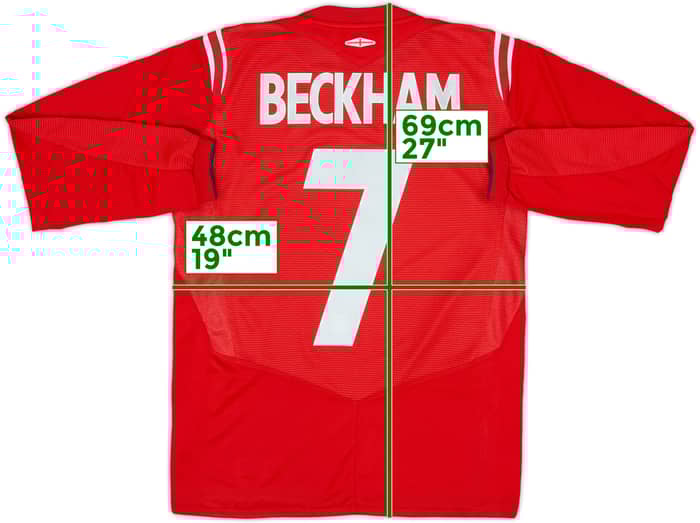2004-06 England Away L/S Shirt Beckham #7 - 9/10 - (XL.Boys)