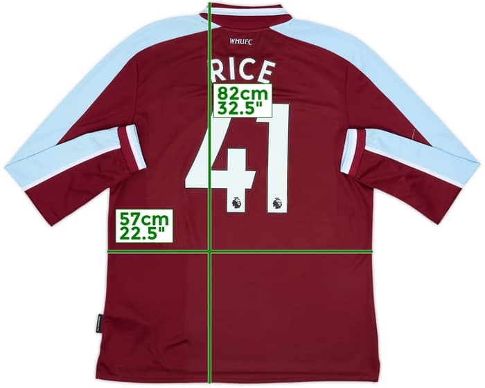 2021-22 West Ham Home L/S Shirt Rice #41 - 7/10 - (XL)