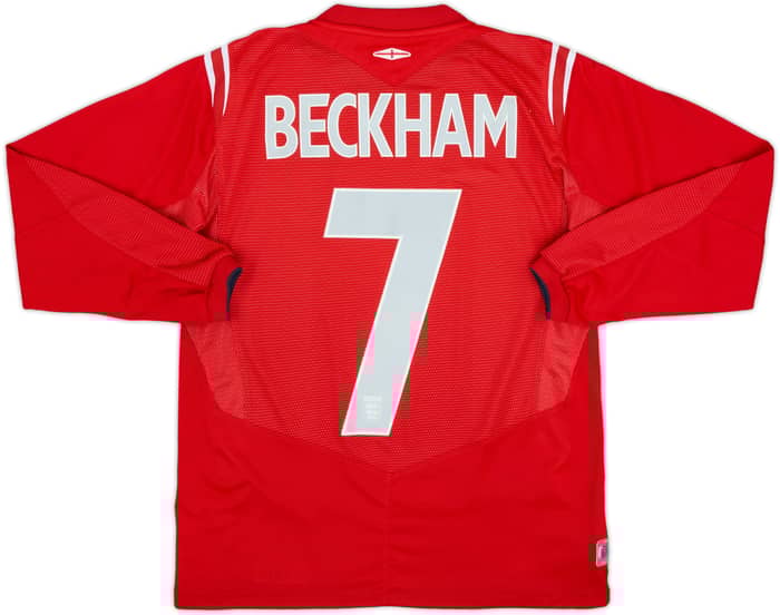 2004-06 England Away L/S Shirt Beckham #7 - 9/10 - (L.Boys)