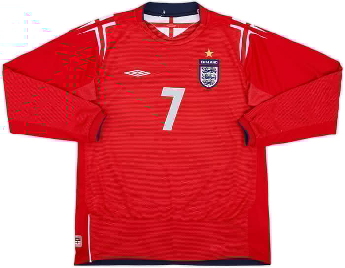2004-06 England Away L/S Shirt Beckham #7 - 9/10 - (L.Boys)