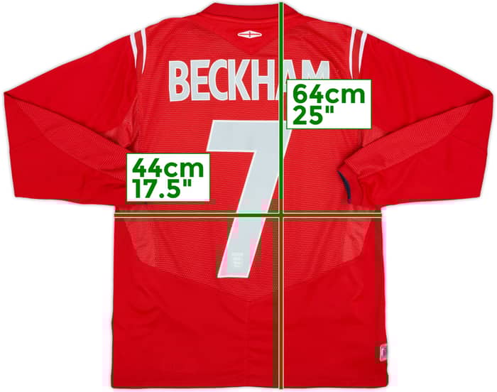2004-06 England Away L/S Shirt Beckham #7 - 9/10 - (L.Boys)