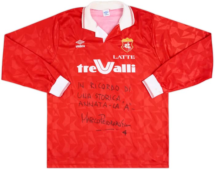1991-92 Ancona Match Issue Signed Home L/S Shirt #4 (Pecoraro Scanio)