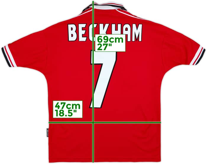 1998-00 Manchester United Home Shirt Beckham #7 - 8/10 - (Y)