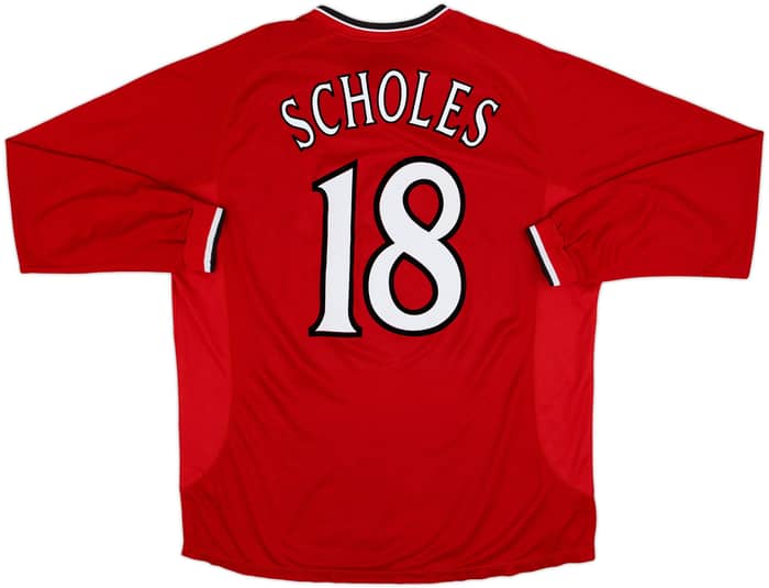 2000-02 Manchester United Home L/S Shirt Scholes #18 - 9/10 - (XXL)