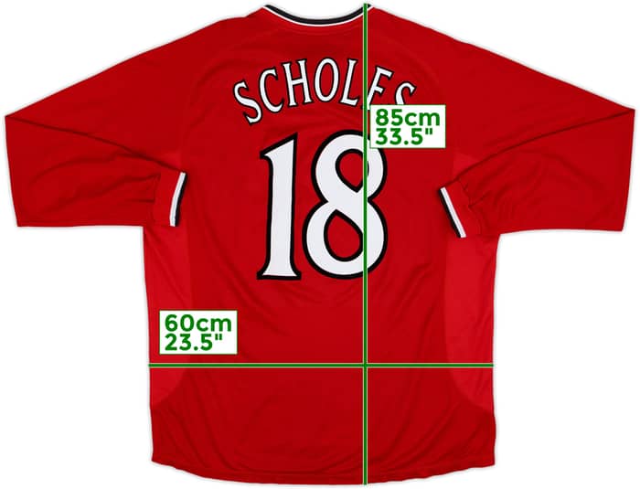 2000-02 Manchester United Home L/S Shirt Scholes #18 - 9/10 - (XXL)