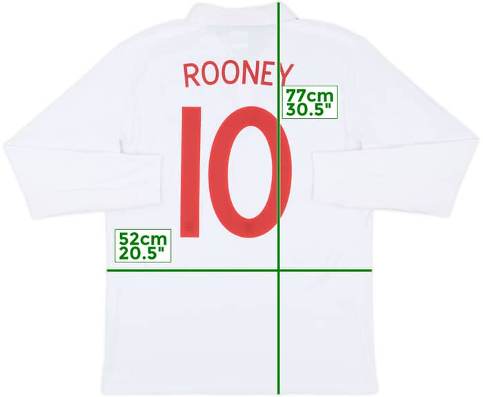 2009-10 England Home L/S Shirt Rooney #10 - 8/10 - (M)