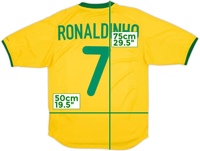 2000-02 Brazil Home Shirt Ronaldinho #7 - 8/10 - (M)