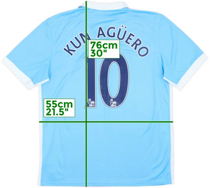 2015-16 Manchester City Home Shirt Kun Aguero #10 - 8/10 - (L)