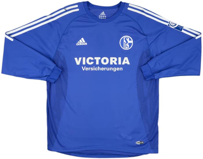 2003-04 Schalke Match Issue Signed UEFA Cup Home L/S Shirt Oude Kamphuis #18