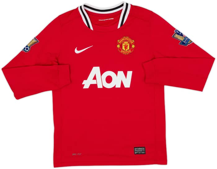 2011-12 Manchester United Home L/S Shirt Rooney #10 - 8/10 - (S.Boys)
