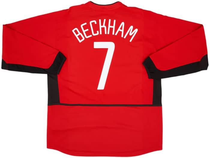 2002-04 Manchester United Home L/S Shirt Beckham #7 - 7/10 - (XL)