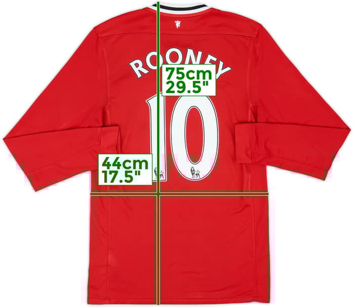 2011-12 Manchester United Home L/S Shirt Rooney #10 - 6/10 - (S)