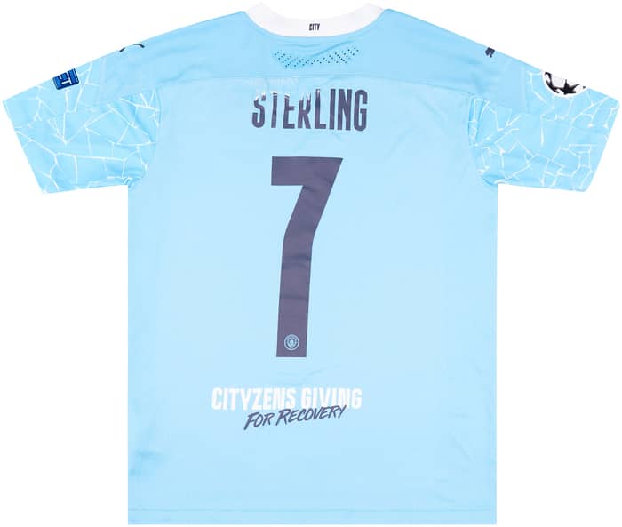 2020-21 Manchester City Match Issue Champions League Home Shirt Sterling #7