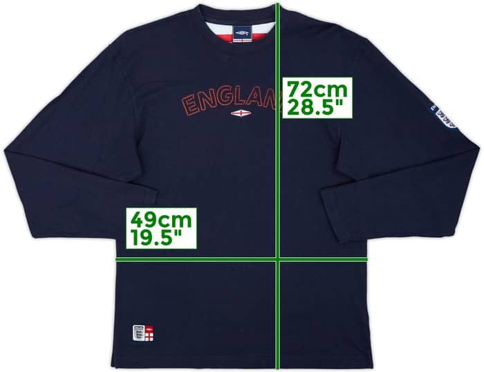 Camiseta de manga larga de algodón Umbro de Inglaterra 2004-06 - 8/10 - (M)